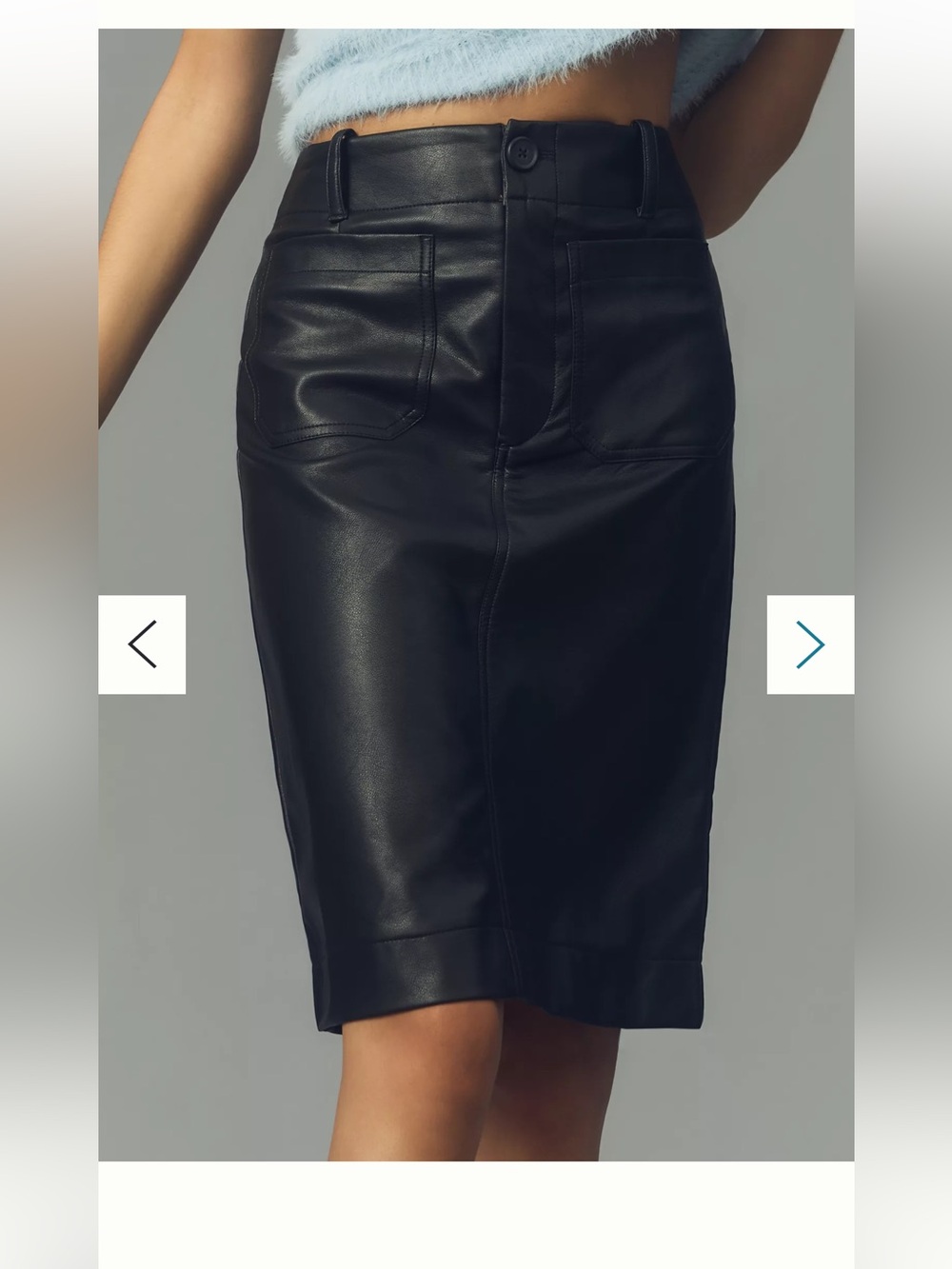 Maeve Colette Black Faux Leather Pencil Skirt with Front Patch Pockets